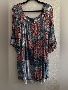 NAIF Blue and Coral Patchwork Boho Dress